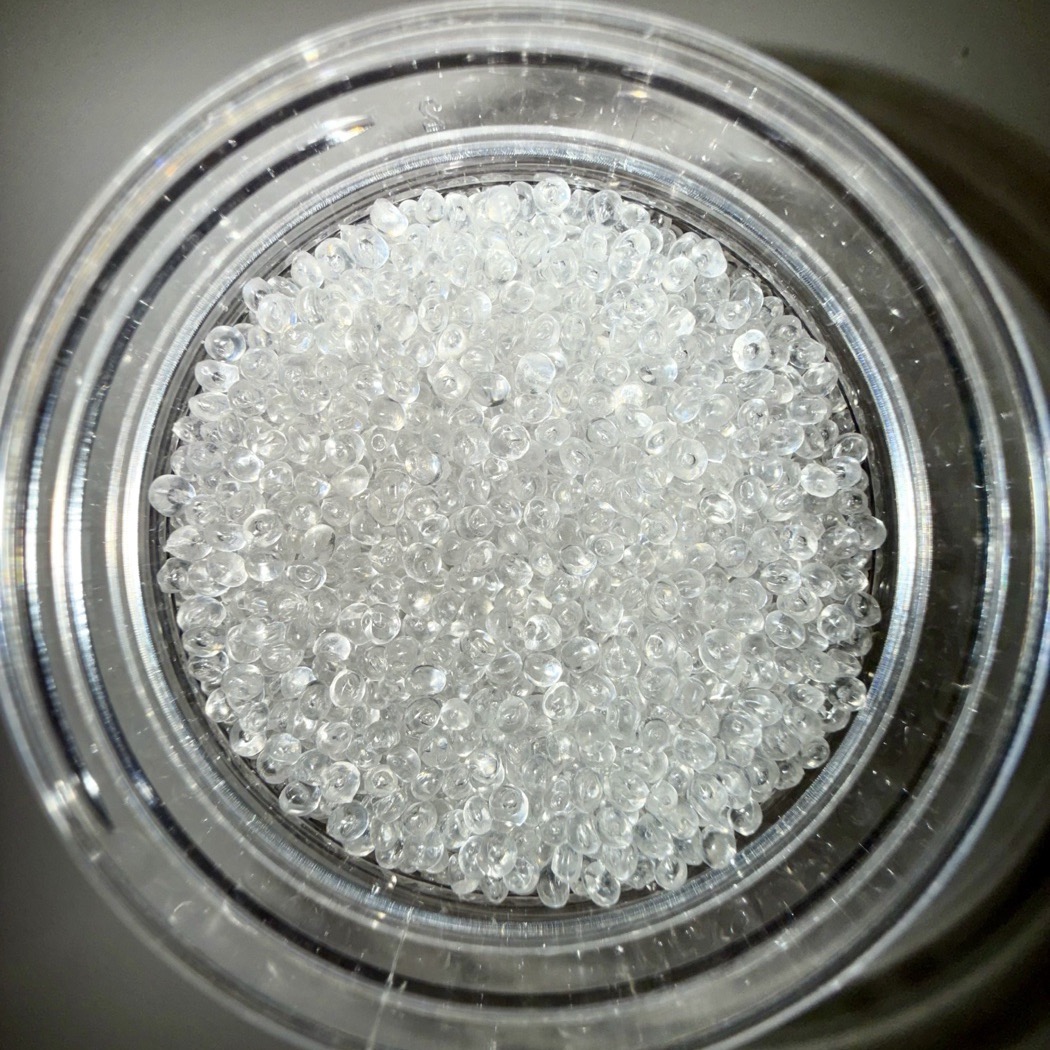 A dish of recycled PETG pellets