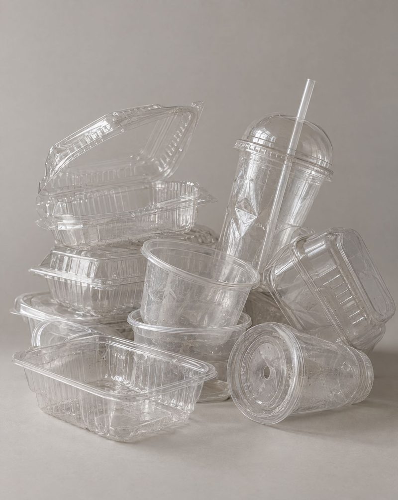 Used clear plastic food packaging