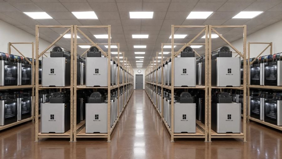 Rows of printers running a production job