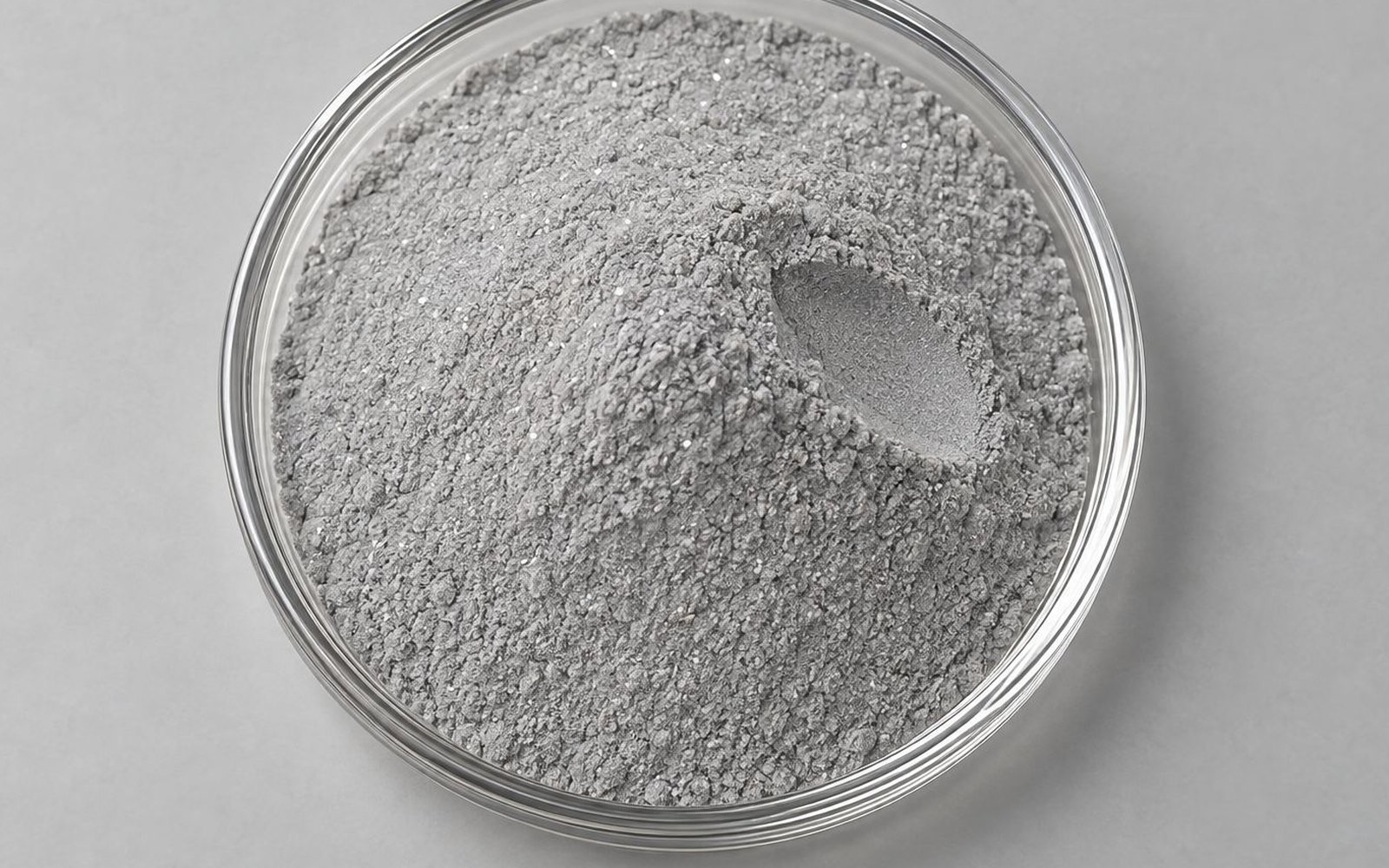 Close-up of PA12 Glass-Filled powder in a shallow round sample dish