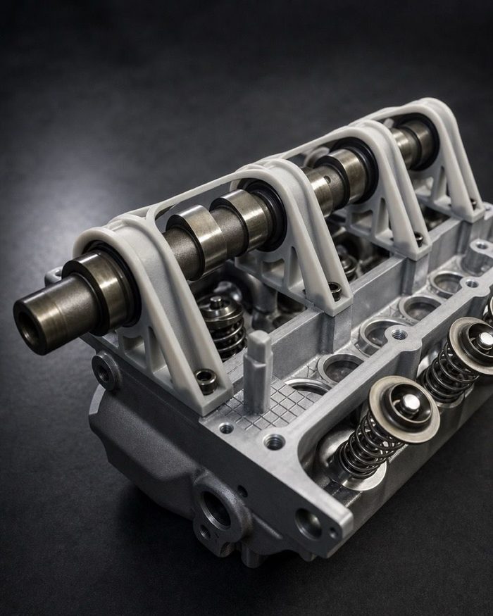 A printed cam carrier on an engine head