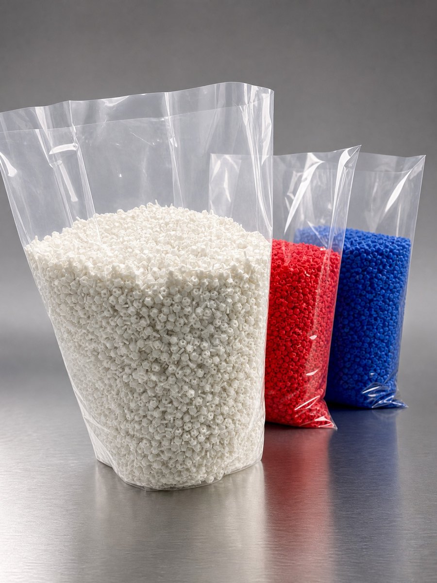 Bags of white, red and blue molecule-kit pieces