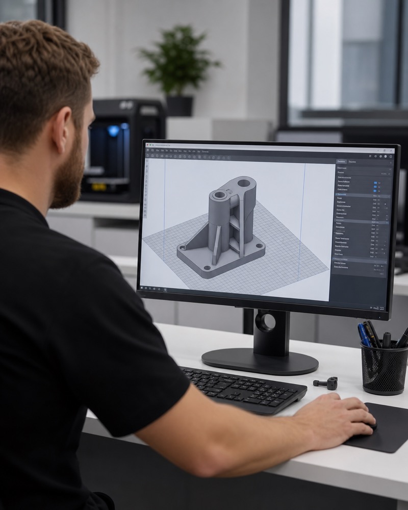 Designer working on a part in CAD