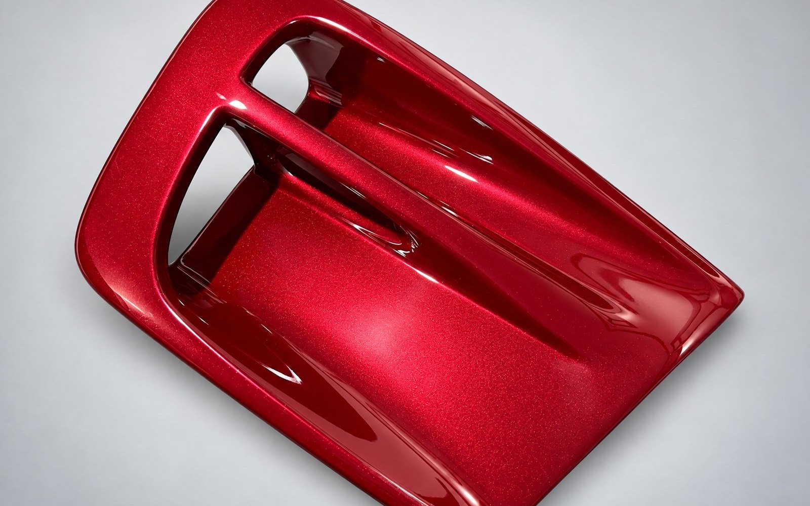 Nylon automotive side-scoop duct primed and painted glossy red