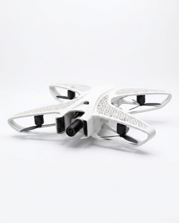 A white printed lattice quadcopter