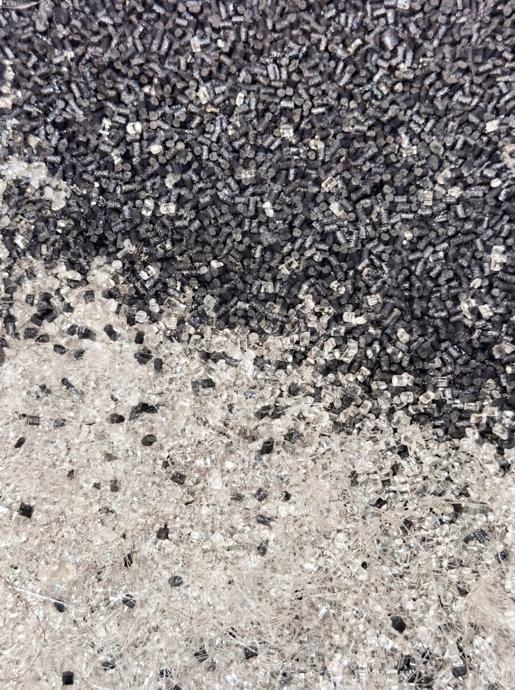 Black and white recycled pellets