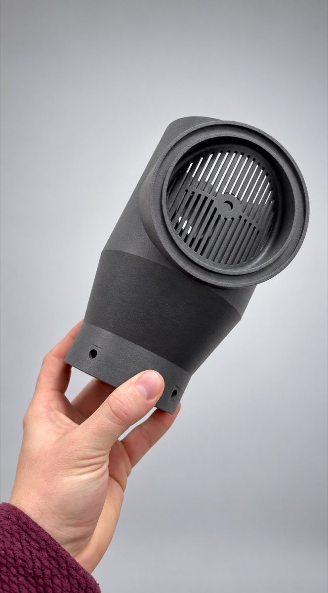 Duct elbow with built-in grille, printed with SLS