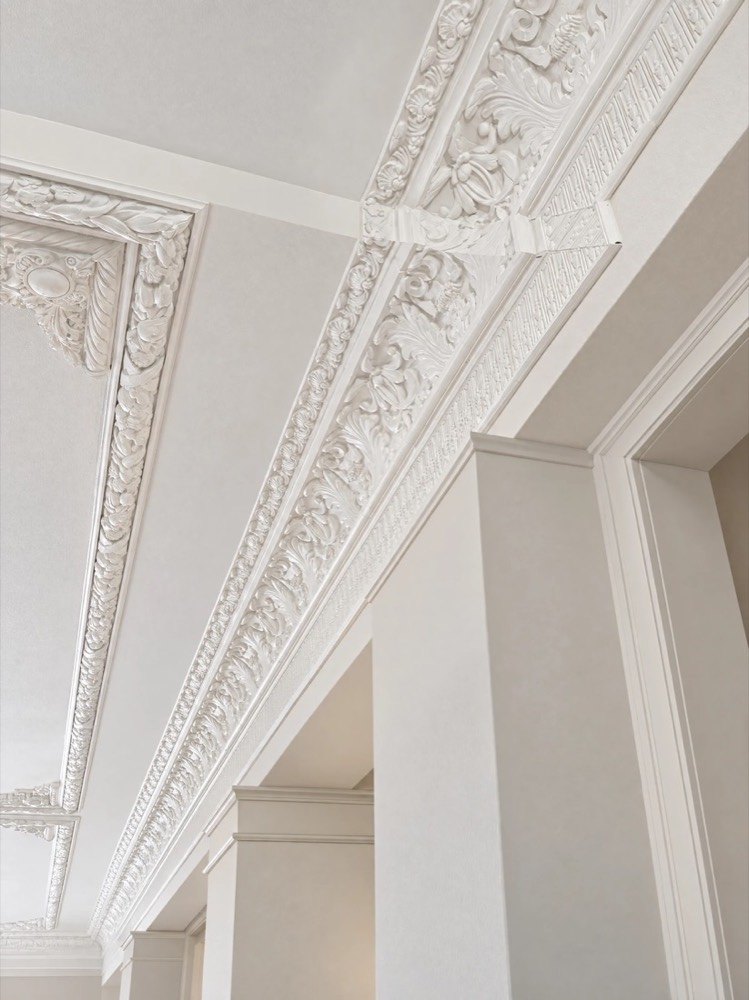 Printed crown molding installed in a home